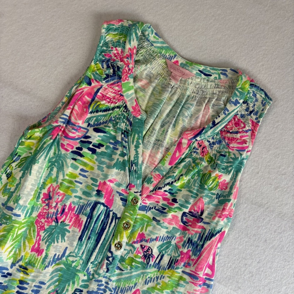 Lilly Pulitzer Essie Shift Dress Sleeveless Blue Pink Sailboats Palm Women's XS